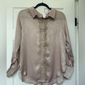 Avantlook Pink Blush Ruffled Button Down Shirt with Cuffed Sleeves